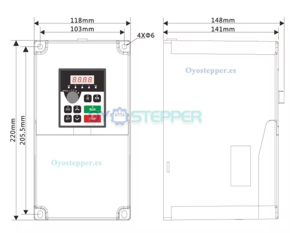Variador de frecuencia VFD de 5,5kW 220V/380V para husillo y grabadora CNC